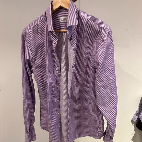 Purple Bengal Stripe Armani Collezioni Dress Shirt - Picture 1 of 3